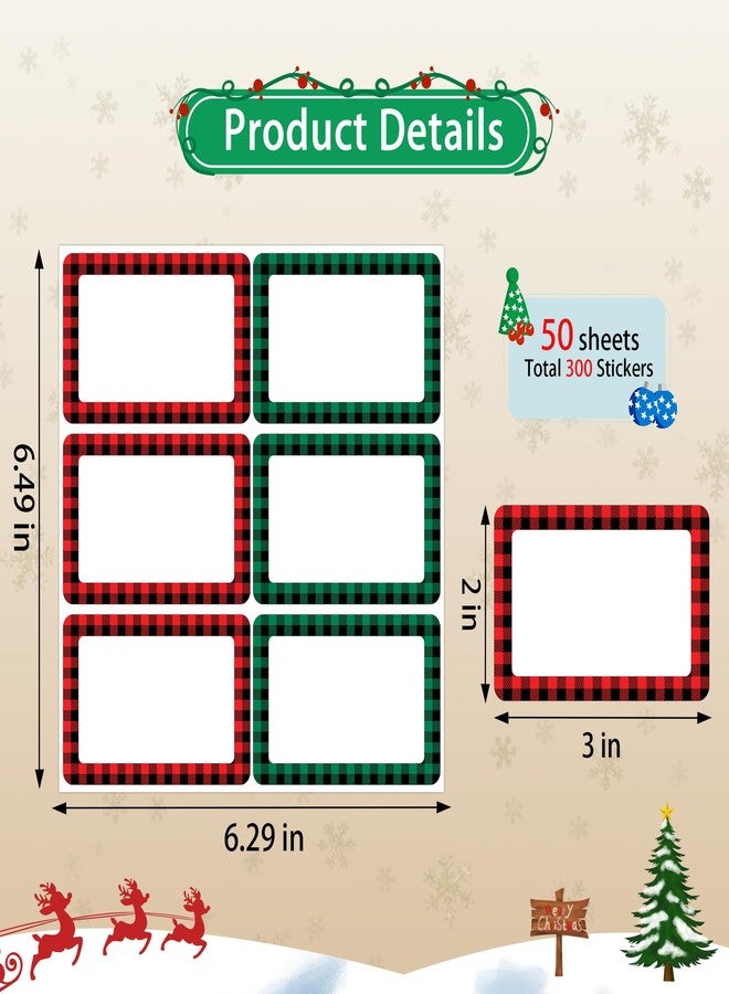 Lucleag 300 PCS Christmas Buffalo Plaid Name Tags Stickers, Red and Green Plaid Present Label Gift Tags for Packaging, School Name Tags for Classroom Organizing Supplies - Image 2